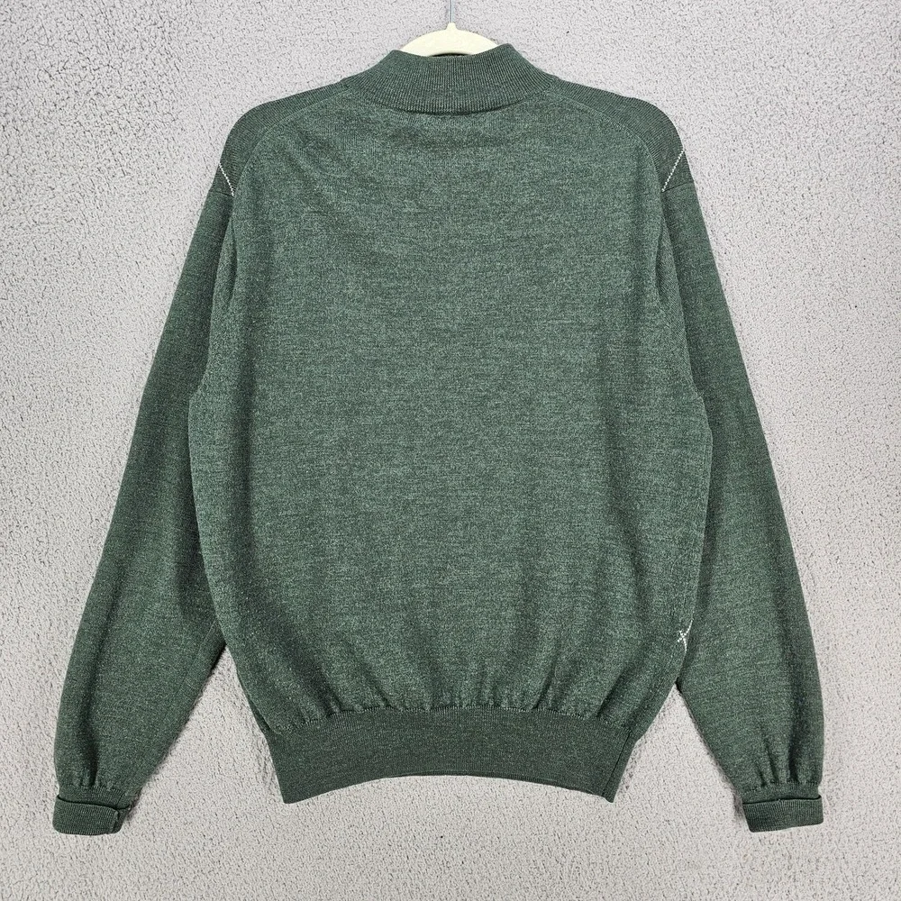 Peter Millar Sweater Mens Medium Green Argyle 1/4 Zip Merino Wool Golf Mock Neck